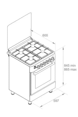 Gazinière Wiggo Gaziniere WO-E609R(BB) Pose libre 4 foyers 66 litres Noir