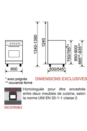 Gazinière Airlux AA65CMIX2 Faible profondeur