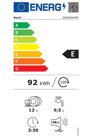 Lave-vaisselle pose libre Bosch SMS25AW09F, Lave-vaisselle pose-libre, 60 cm, Blanc