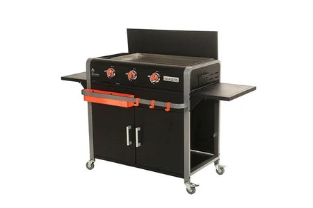 Plancha Brasero Plancha sur chariot - Lola - 3 feux à gaz - Plaque de cuisson Inox - 68,5 x 35,50 cm - 7,2 KW -