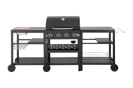 Barbecue Habitat et Jardin Barbecue à gaz cuisine d'extérieur - 12 kw - 4 brûleurs - Noir