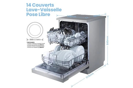 Lave-vaisselle pose libre Comfee Lave-vaisselle pose libre FD1435E-X L60cm 44db avec 14 couverts, 8 programmes, Affichage LED Acier Inox-Énergétique D