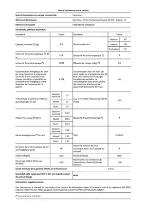 Lave-linge hublot Electrolux EW8F3814BI - ENCASTRABLE 60CM