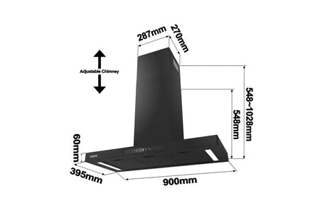 Hotte décorative murale Ciarra Hotte Apisrante Murale 90cm-Class A+++ 650 m³/h-4 Vitesses et Fonction Boost-Silencieuse-Evacuation ou Recyclage-Tactile-Wi-Fi-LED Dimmable-CD9102B-P