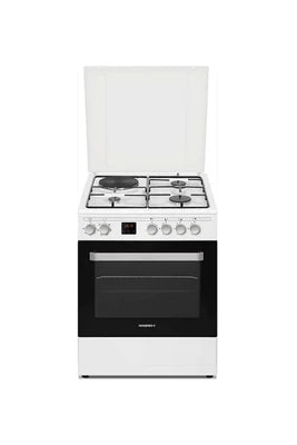 Cuisinière mixte Rosieres RGE660CMW/E - Cuisinière - pose libre - largeur : 59.8 cm - profondeur : 61 cm - hauteur : 93.6 cm - avec système auto-nettoyant - blanc