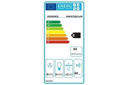 Hotte décorative murale Rosieres ROSIERES Hotte decorative murale RHP97000/1LIN/1, 90 cm, 609.3 m3/h, 3 vitesses