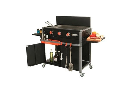 Plancha Brasero Plancha sur chariot - Lola - 3 feux à gaz - Plaque de cuisson Inox - 68,5 x 35,50 cm - 7,2 KW -