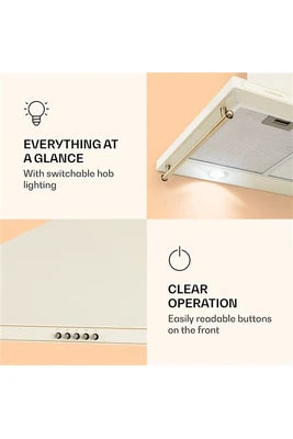 Hotte décorative murale KLARSTEIN Hotte Victoria 90 90 cm rétro design 644,5 m³/h 2 lampes LED - Blanc