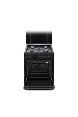 Gazinière Continental Edison CECG60FCB1 - Cuisinière - pose libre - largeur : 59.8 cm - profondeur : 61 cm - hauteur : 83 cm - avec système auto-nettoyant - classe A - noir