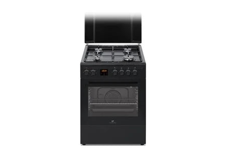 Gazinière Continental Edison CECG60FCB1 - Cuisinière - pose libre - largeur : 59.8 cm - profondeur : 61 cm - hauteur : 83 cm - avec système auto-nettoyant - classe A - noir