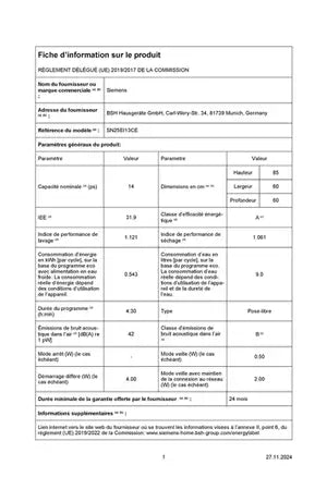 Lave-vaisselle pose libre Siemens SN25EI13CE
