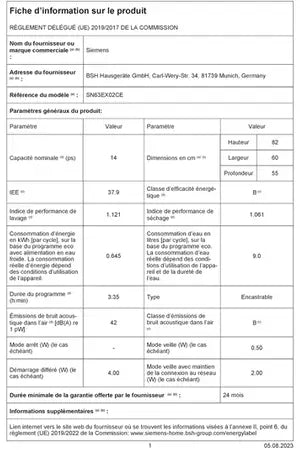 Lave-vaisselle encastrable Siemens SN63EX02CE - ENCASTRABLE 60 CM