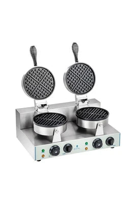 Gaufrier / croque-monsieur Helloshop26 Gaufrier double rond professionnel Téflon rond puissance 2 x 1 300 watts