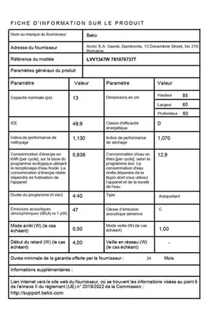 Lave-vaisselle pose libre Beko LVV1347W