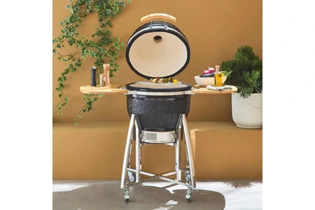 Barbecue Sweeek Barbecue charbon en céramique Kamado Ø 57cm avec chariot garde au chaud récupérateur de cendre et housse tablettes rétractables