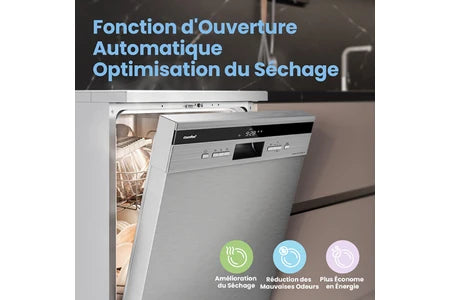 Lave-vaisselle pose libre Comfee Lave-Vaisselle Pose Libre 14 couverts, 8 Programmes de Lavage, 44 dB(A) Départ Différé, Demi-Charge, Inox [Energy Class C]