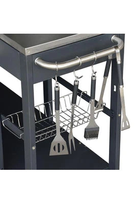 Cuisine d'extérieur Sweeek Barbecue cuisine extérieure gaz - D'Artagnan - Barbecue 5 brûleurs dont 1 feu latéral inox et noir évier planche à découper bois ustensiles