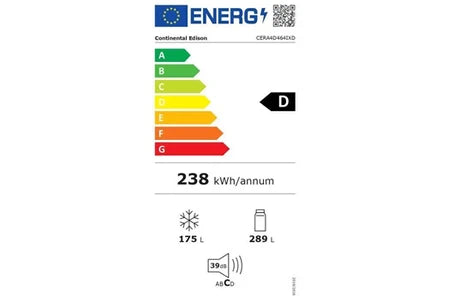 Réfrigérateur américain CONTINENTAL EDISON RÉFRIGÉRATEUR 4 PORTES AVEC DISTRIBUTEUR D'EAU - 446L - TOTAL NO FROST - L79 CM X H 180 CM - INOX - CLASSE D