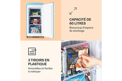 Congélateur armoire KLARSTEIN Congélateur Laika 60L 3 tiroirs Température -18 à 0 °C Bleu