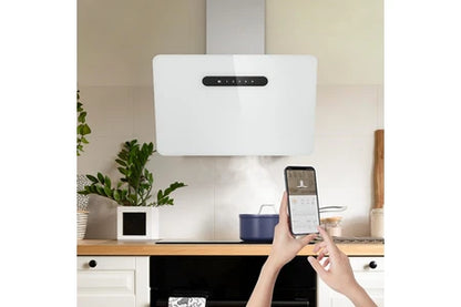 Hotte décorative murale Ciarra Smarte Hotte inclinée 60cm classe 650m3h wifi 4 vitesses évacuation ou recyclage tactile blanche a+++ CD6736KW