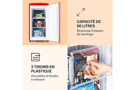 Congélateur armoire KLARSTEIN Congélateur Laika 60L 3 tiroirs Température -18 à 0 °C Rouge