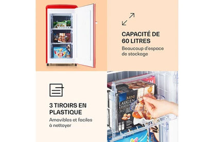 Congélateur armoire KLARSTEIN Congélateur Laika 60L 3 tiroirs Température -18 à 0 °C Rouge