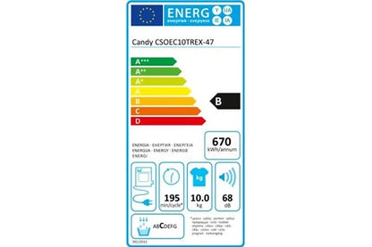 Sèche-linge pompe à chaleur Candy CSOE C10TREX-47 - Sèche-linge - largeur : 59.6 cm - profondeur : 58.5 cm - hauteur : 85 cm - chargement frontal - blanc avec porte graphite