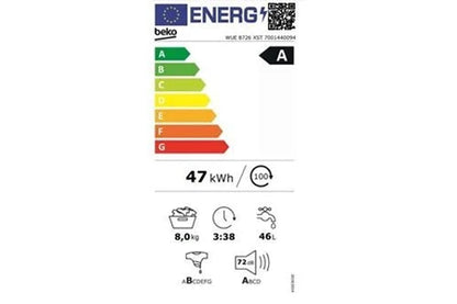 Lave-linge hublot Beko Lave-Linge Hublot Wue8726Xst - 8 Kg - Induction - L60Cm - 1400 Trs/Min - Classe A - Blanc