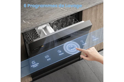 Lave-vaisselle pose libre Comfee Lave-Vaisselle Pose Libre 60cm, 49dB avec 12 couverts, Hygiene Lavage, Départ Différé, Demi-Charge - Noir [Energy Class D]