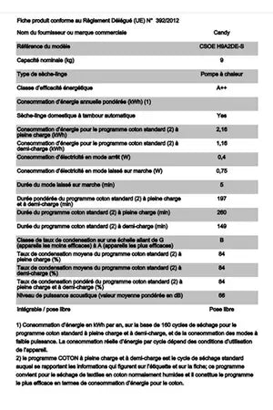 Sèche-linge pompe à chaleur Candy CSOE H9A2DE-S