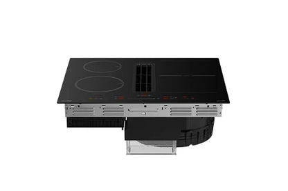 Plaque de cuisson avec hotte intégrée Comfee CIH742FY18K0 Plaque de Cuisson Induction 60cm 4 foyers + hotte intégrée 638m³/h, 2 Flex Zone, avec les éléments de conduit d'évacuation, 7400W, A++