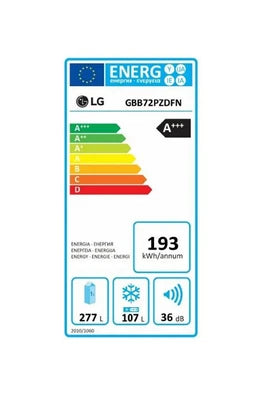 Réfrigérateur congélateur en bas Lg réfrigérateur combiné 60cm 384l a+++ nofrost platinium - gbb72pzdfn