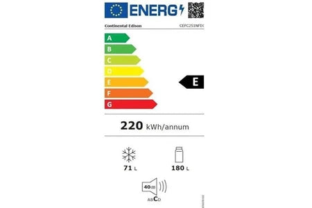 Réfrigérateur multi-portes Continental Edison Réfrigérateur Congélateur Bas - 251L -Total No Frost - Inox - L 55 Cm X H 180 Cm