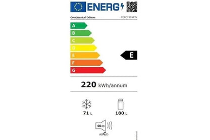 Réfrigérateur multi-portes Continental Edison Réfrigérateur Congélateur Bas - 251L -Total No Frost - Inox - L 55 Cm X H 180 Cm