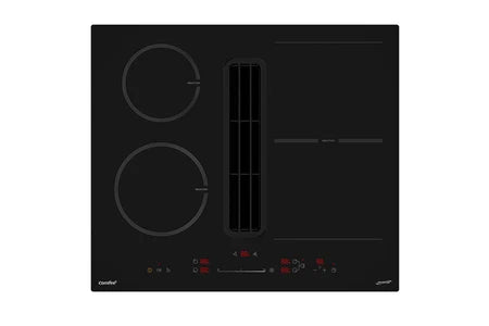 Plaque de cuisson avec hotte intégrée Comfee CIH742FY18K0 Plaque de Cuisson Induction 60cm 4 foyers + hotte intégrée 638m³/h, 2 Flex Zone, avec les éléments de conduit d'évacuation, 7400W, A++