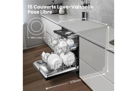 Lave-vaisselle pose libre Comfee Lave-vaisselle Lave-vaisselle pose libre L60cm 42db avec 15 couverts, 8 programmes, Affichage LED Dark Inox-Énergétique C