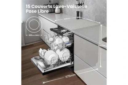 Lave-vaisselle pose libre Comfee Lave-vaisselle Lave-vaisselle pose libre L60cm 42db avec 15 couverts, 8 programmes, Affichage LED Dark Inox-Énergétique C