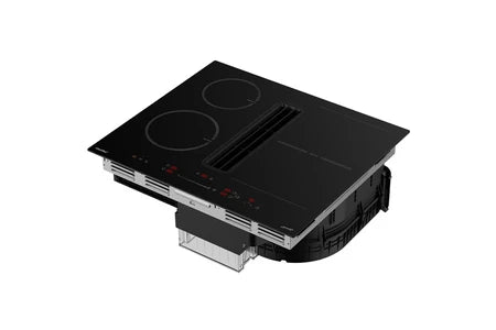 Plaque de cuisson avec hotte intégrée Comfee CIH742FY18K0 Plaque de Cuisson Induction 60cm 4 foyers + hotte intégrée 638m³/h, 2 Flex Zone, avec les éléments de conduit d'évacuation, 7400W, A++