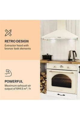 Hotte décorative murale KLARSTEIN Hotte Victoria 90 90 cm rétro design 644,5 m³/h 2 lampes LED - Blanc