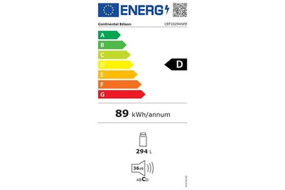 Réfrigérateur 1 porte Continental Edison Réfrigérateur Encastrable Tout Utile 294L - Froid Brassé - Dégivrage Automatique - Classe D - L54 Cm X H177 Cm X P54,5 Cm - Blanc