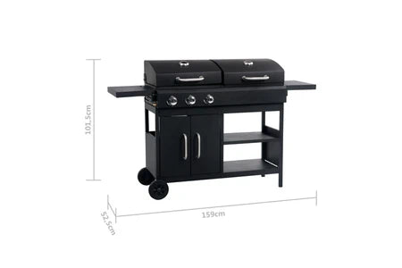 Barbecue vidaXL Gas-/houtskoolbarbecue met 3 branders47388