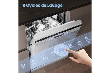 Lave-vaisselle pose libre Comfee Lave-Vaisselle Pose Libre 14 couverts, 8 Programmes de Lavage, 44 dB(A) Départ Différé, Demi-Charge, Inox [Energy Class C]