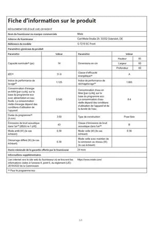 Lave-vaisselle pose libre MIELE G7210 SC IN