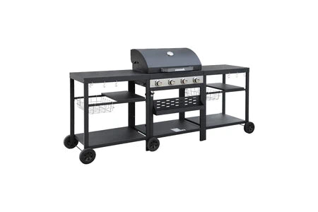 Barbecue Sweeek Barbecue 4 brûleurs cuisine d'extérieure DANGLARS Acier noir L 2235 x P 605 x H 142 cm