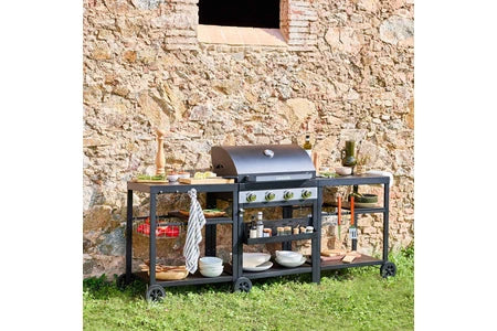 Barbecue Sweeek Barbecue 4 brûleurs cuisine d'extérieure DANGLARS Acier noir L 2235 x P 605 x H 142 cm