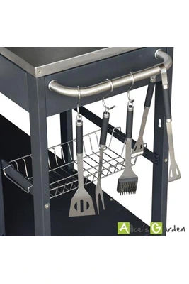 Cuisine d'extérieur Sweeek Barbecue cuisine extérieure gaz - D'Artagnan - Barbecue 5 brûleurs dont 1 feu latéral inox et noir évier planche à découper bois ustensiles